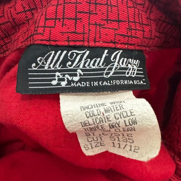 VTG All That Jazz Red Black Abstract Print Button Front Dress Cotton Women 11/12 - Picture 5 of 16